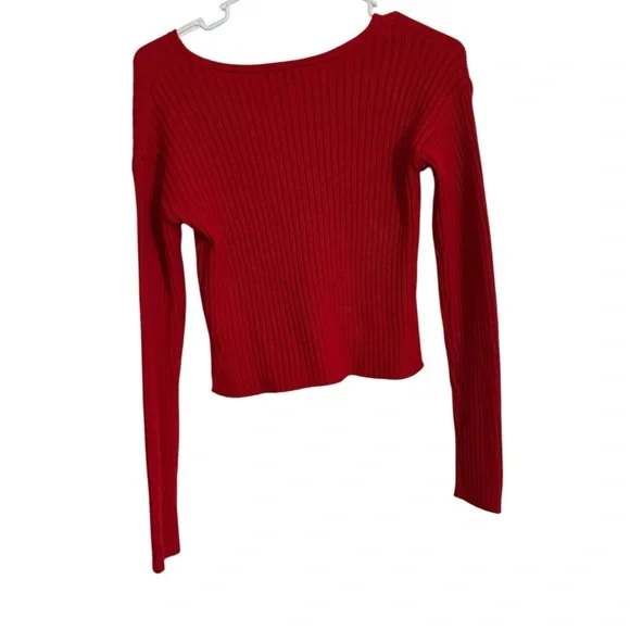 Wild Fable Red Ribbed Crop Long Sleeve Top - Picture 2 of 3